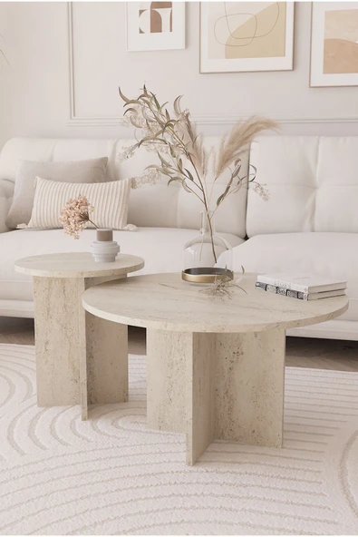OBİ Atölye 2 Li Orta Sehpa Seti, Iskandinav Stil, Bohem, 72 Cm, 40 Cm - Traverten ürün görseli 1