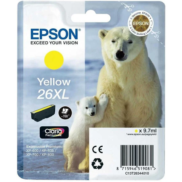 Epson 26XL-T2634-C13T26344020 Sarı Orijinal Kartuş ürün görseli 1