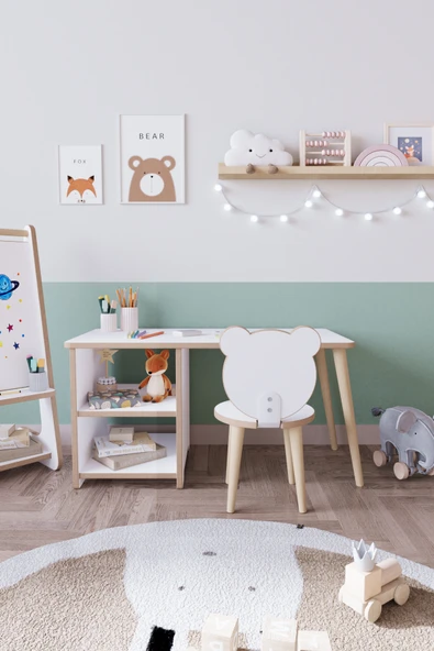 OBİ Atölye 2 Raflı Çocuk Aktivite Masası Montessori Masa Sandalye Seti - Tek Sandalyeli ürün görseli 1