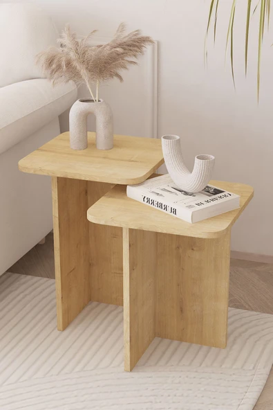 OBİ Atölye Kare Zigon Sehpa Takımı, 2 li Set, Yan Sehpa - Safir Meşe ürün görseli 1