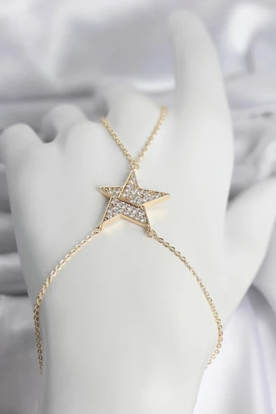 Pirinç Gold Renk Zirkon Taşlı Yıldız Model Kadın Şahmeran ürün görseli 1