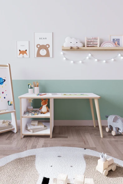 OBİ Atölye 2 Raflı Çocuk Aktivite Masası Montessori Çocuk Masası ürün görseli 1