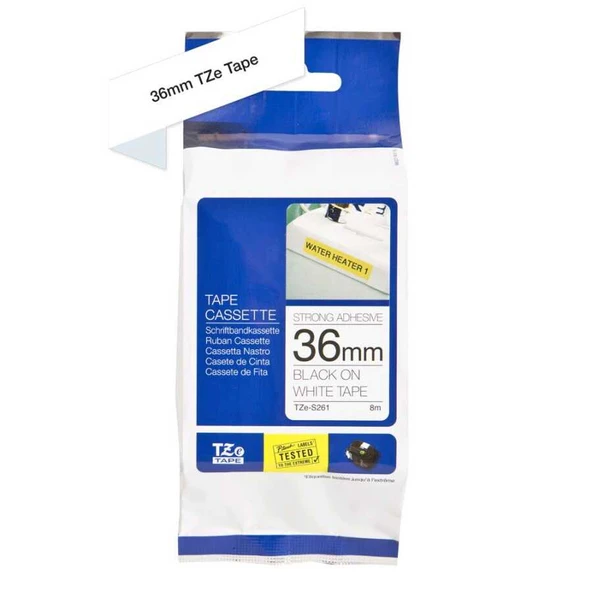 Brother P-Touch TZE-S261 Muadil Beyaz Üzerine Siyah Güçlü Yapışkanlı Etiket 36mm x 8m ürün görseli 1