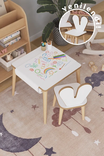 OBİ Atölye Çocuk Oyun Aktivite Masası 45x45 Cm - Kağıt Rulo Set - Montessori Sandalye Çalışma Masası ürün görseli 1
