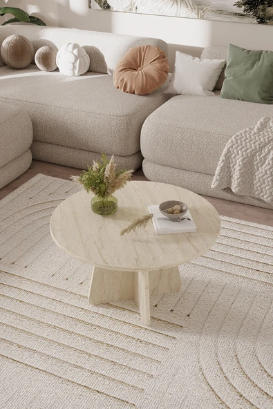 OBİ Atölye NORD Orta Sehpa 72 cm, İskandinav Orta Sehpa, Bohem, Yuvarlak - Traverten ürün görseli 1
