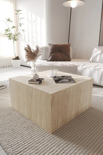 OBİ Atölye BLOK Orta Sehpa 72x72 cm İskandinav Stili Küp Sehpa - Traverten Desenli ürün görseli 1