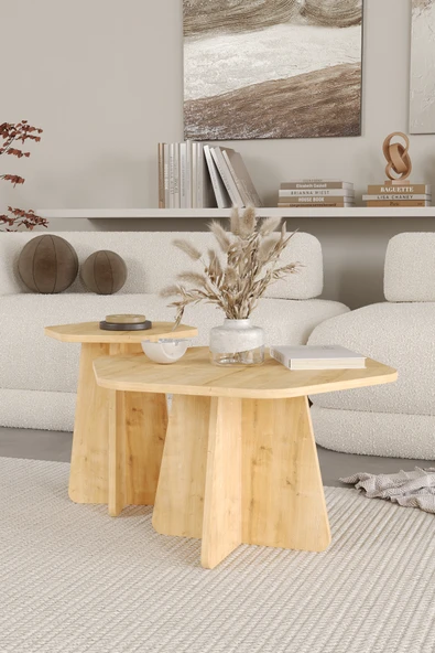 OBİ Atölye HEXA 2 li Orta Sehpa Seti, Bohem Yan Sehpa, İskandinav Stili 72 cm - 40 cm ürün görseli 1