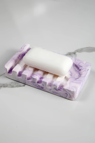 betonmall Mermer Desenli Banyo Mutfak Tuvalet Beton Katı Sabunluk Su Giderli 8x13 cm ürün görseli 1
