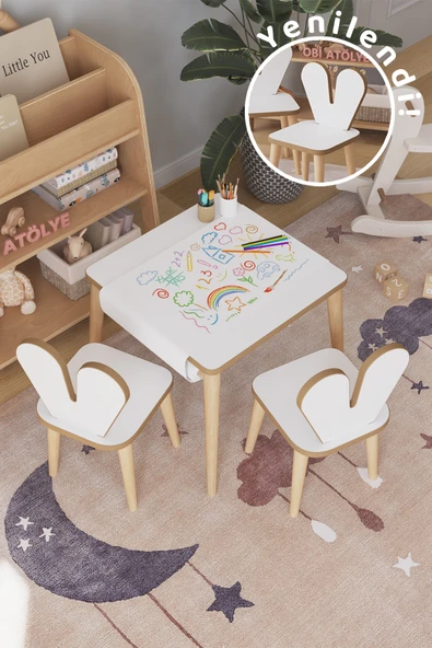 OBİ Atölye Resim Kağıdı Rulolu Çocuk Aktivite Masası 45x45 Cm 2 Sandalyeli Tavşan Sandalye ürün görseli 1