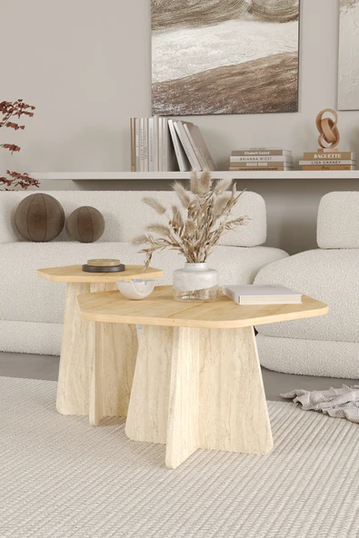 OBİ Atölye HEXA 2 li Orta Sehpa Seti, Bohem Yan Sehpa, İskandinav Stili 72 cm - 40 cm ürün görseli 1