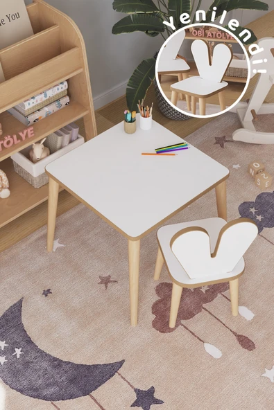 OBİ Atölye Çocuk Oyun Aktivite Masası 45x45 Cm Çocuk Çalışma Masası Masa Sandalye Seti ürün görseli 1