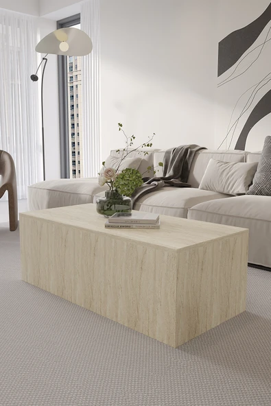OBİ Atölye BLOK Orta Sehpa 110x50 cm İskandinav Stili Küp Sehpa Traverten Desenli ürün görseli 1