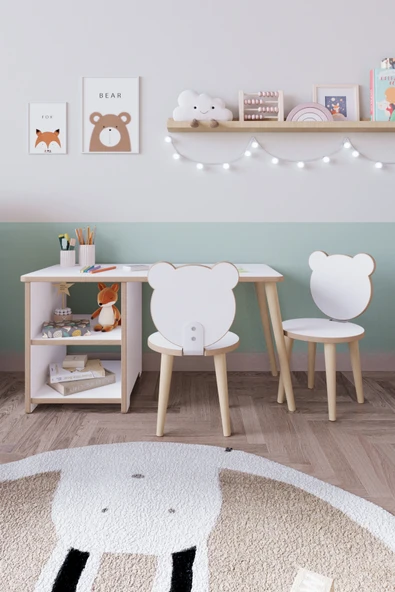 OBİ Atölye 2 Raflı Çocuk Aktivite Masası Montessori Masa Sandalye Seti - İki Sandalyeli ürün görseli 1