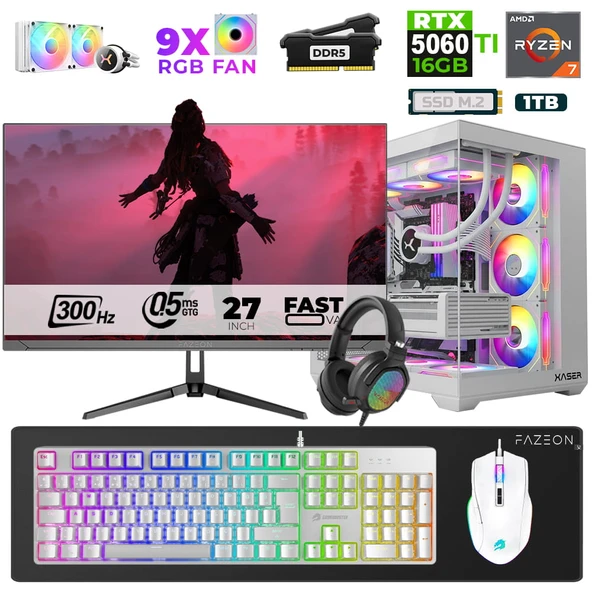 Xaser Star X560 Ryzen 7 7800X3D 32GB Ram 1TB M.2 NVMe SSD 16GB RTX5060Ti 27" 300Hz Oyuncu Bilgisayarı ürün görseli 1