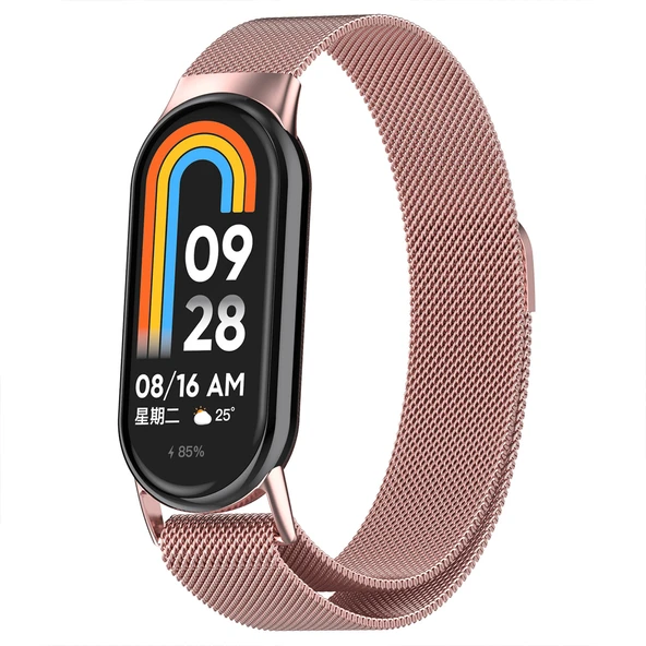 Sneezy Xiaomi Mi Band 8 Uyumlu Metal Hasır Kordon  Rose ürün görseli 1