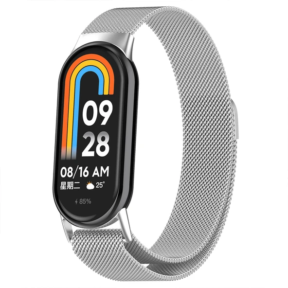 Sneezy Xiaomi Mi Band 8 Uyumlu Metal Hasır Kordon  Gümüş ürün görseli 1