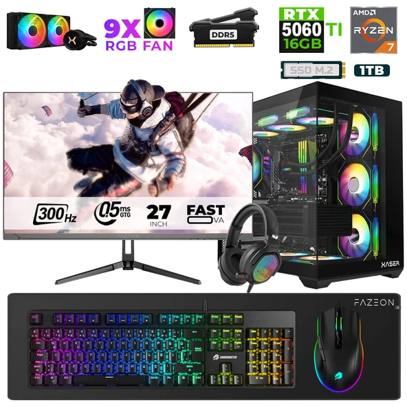 Xaser Star X550 Ryzen 7 7800X3D 32GB Ram 1TB M.2 NVMe SSD 16GB RTX5060Ti 27" 300Hz Oyuncu Bilgisayarı ürün görseli 1