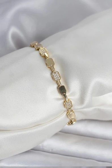 Pirinç Zirkon Taşlı Gold Renk Kadın Bileklik ürün görseli 1