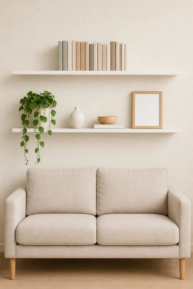 120 Cm 2li Mat Beyaz MDF Gizli Montaj Ahşap Duvar Rafı Uçan Raf Kitaplık ürün görseli 1