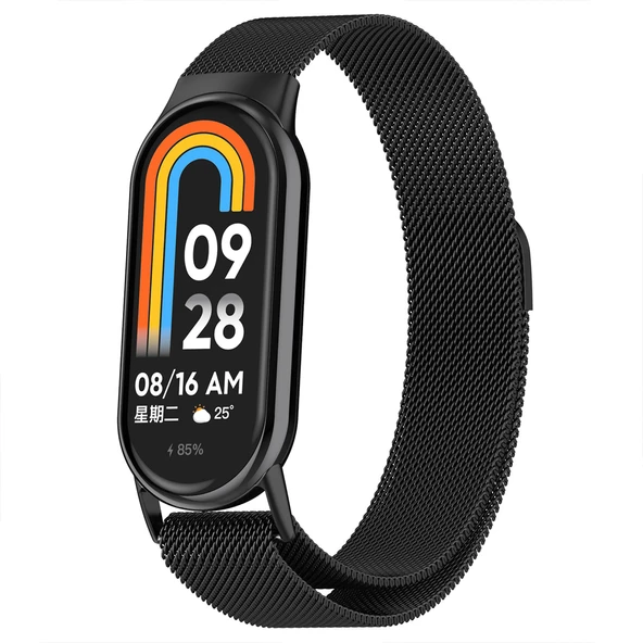 Sneezy Xiaomi Mi Band 8 Uyumlu Metal Hasır Kordon  Siyah ürün görseli 1