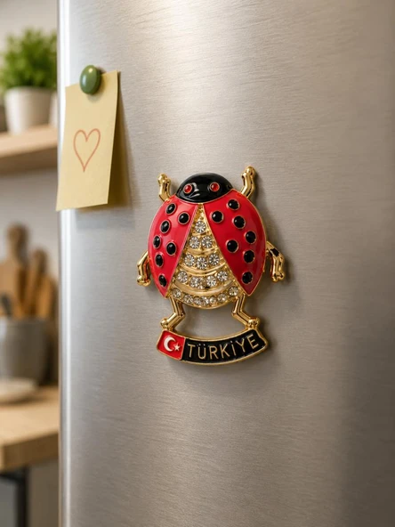 Magnet Uğur Böceği Türkiye Yazılı Taşlı Buzdolabı Süsü – Dekoratif Hediyelik Souvenir ürün görseli 1
