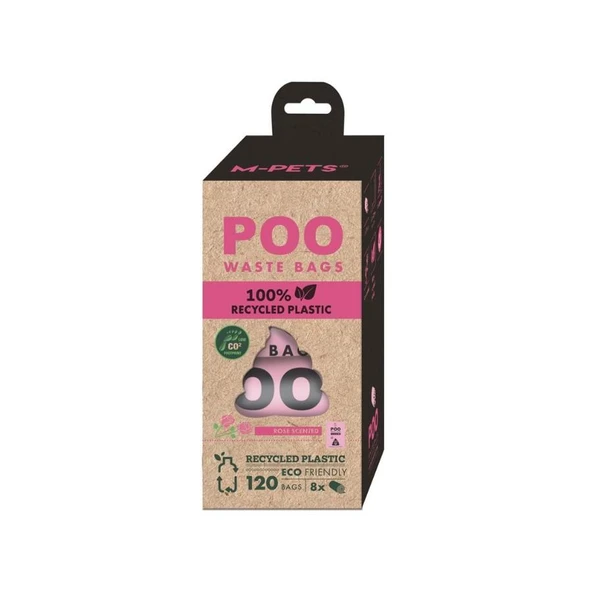 M-PETS POO 100% RECYCLED Dışkı Poşeti Gül Kokulu 8X15 Yaprak ürün görseli 1
