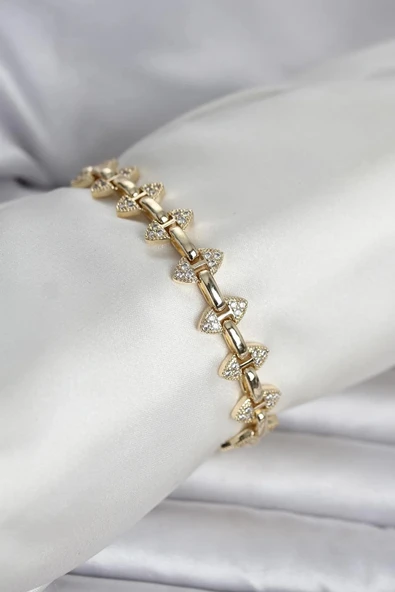 Pirinç Gold Renk Zirkon Taşlı Kadın Bileklik ürün görseli 1