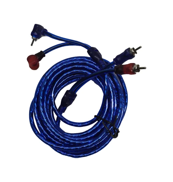 5 Metre 2 Rca To 2 Rca Oto Amfi Kablosu - Şeffaf Mavi Ses Aktarım Kablosu - Kırmızı Mavi Tos Fiş ürün görseli 1