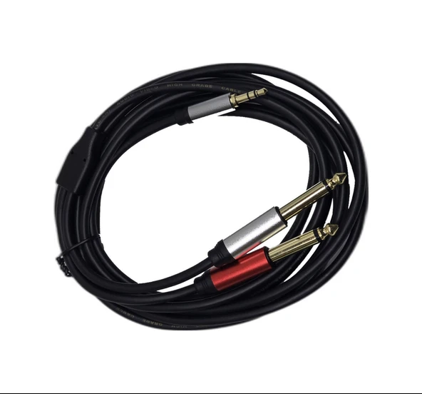 3 Metre 3.5 Mm To 2 X 6.35 Mm Ses Kablosu - Aux To Çivi Jak Mikser Ve Amfi Bağlantı Kablosu ürün görseli 1