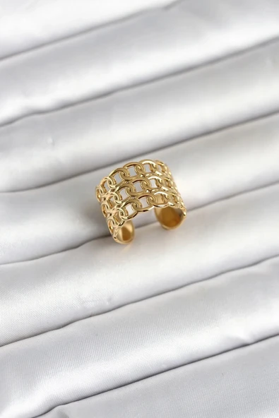 316L Çelik Gold Renk Zincir Model Kadın Yüzük ürün görseli 1