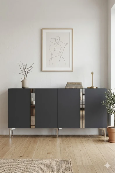 KA1598AS ANKA Konsol ve Tv Sehpası Antrasit-Silver 150cm ürün görseli 1