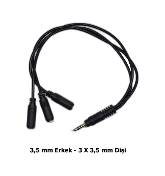 3.5 Mm Aux Çoklayıcı Kablo 1 Erkek 3 Dişi 20 Cm - Kulaklık Ve Ses Paylaştırıcı Splitter ürün görseli 1