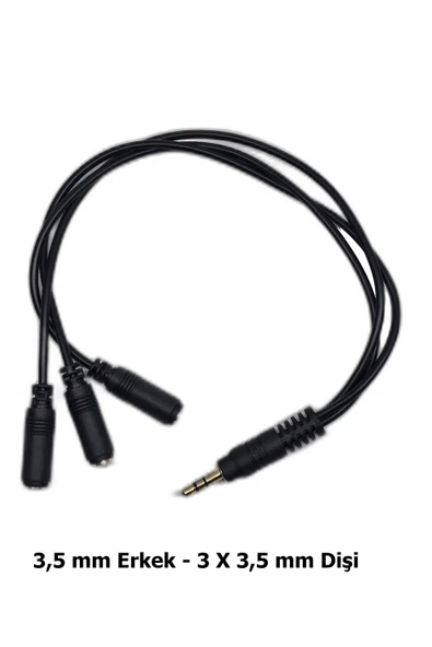 3.5 Mm Aux Çoklayıcı Kablo 1 Erkek 3 Dişi 20 Cm - Kulaklık Ve Ses Paylaştırıcı Splitter 0,15m ürün görseli 1