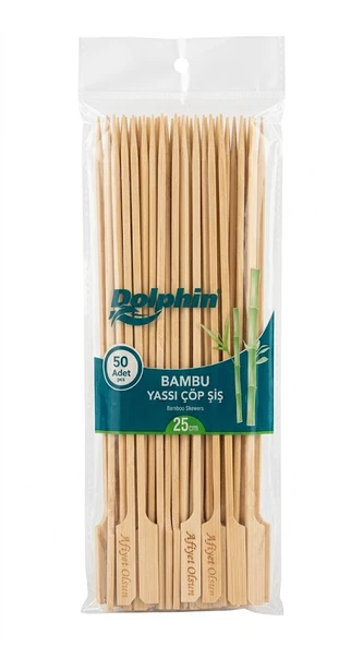 ŞeyliŞeyler - Dolphin Bambu Yassı Çöp Şiş 25 cm 50 Adet - "Afiyet Olsun" Yazılı Sunum Çubuğu ürün görseli 1