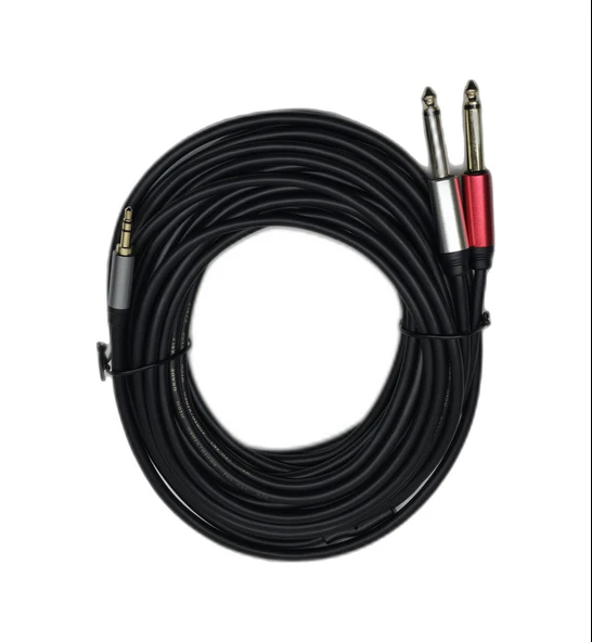 10 Metre 3.5 Mm To 2 X 6.35 Mm Ses Kablosu - Aux To Çivi Jak Mikser Ve Amfi Bağlantı Kablosu ürün görseli 1