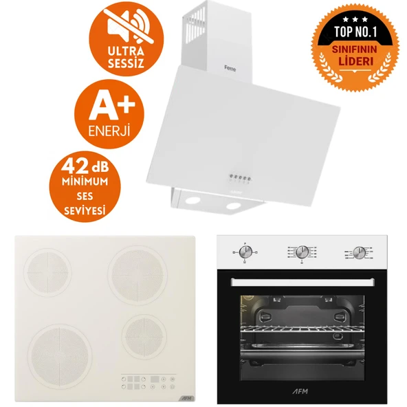 AFM Tech ve Ferre Marka / FOWA Sessiz  Elektr. Vitro. Beyaz Ankastre Set (D087-SA + V6-05 + FM7301) ürün görseli 1