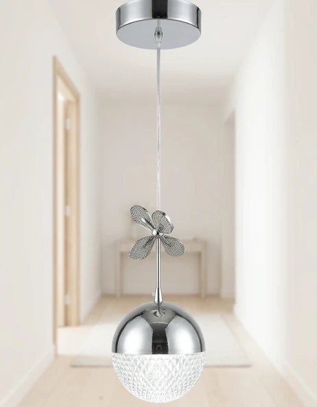 TEKLİ DESENLİ TOP KROM 3 RENK MODLU KRİSTAL DESEN TAŞLI LEDLİ SARKIT AVİZE ürün görseli 1