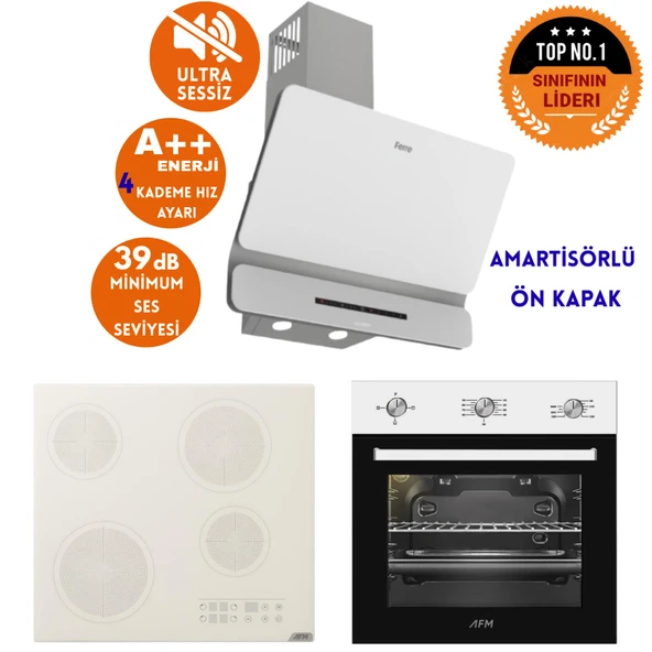 AFM Tech ve Ferre Marka / GOV Sessiz   Elektr. Vitro. Beyaz Ankastre Set (D081-SA + V6-05 + FM7301) ürün görseli 1