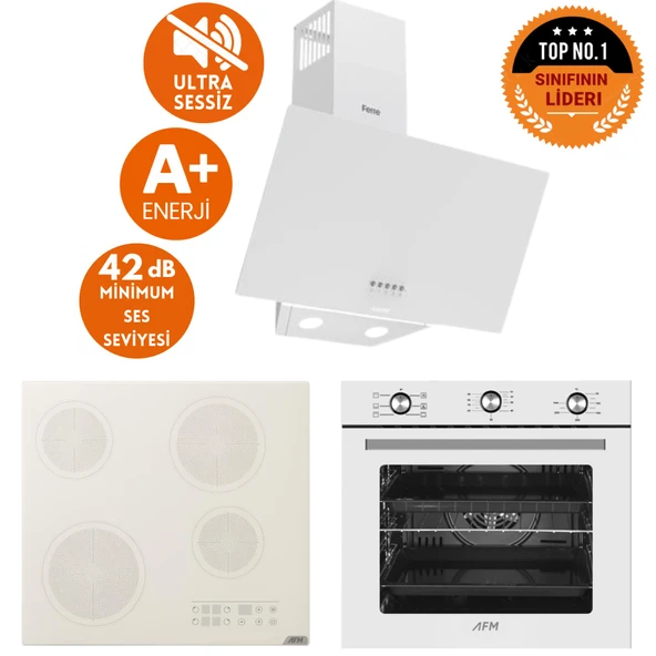 AFM Tech ve Ferre Marka /LUCA Sessiz Elektrik Vitro. Beyaz Ankastre Set (D087-SA + V6-05 + FM7601 ) ürün görseli 1
