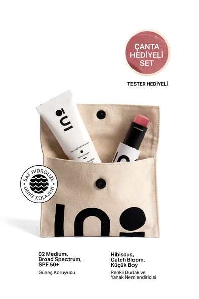 İNOBEAUTY Hibiscus Stick Ruj & Allık 4,5Gr + Nemlendirici Güneş Kremi SPF +50 02 Medium + Makyaj Çantası ürün görseli 1