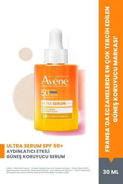 AVENE Ultra Serum SPF 50+ Aydınlatıcı Etkili UVA,UVB ve Mavi Işık Karşıtı Güneş Koruyucu Serum 30 ml ürün görseli 1