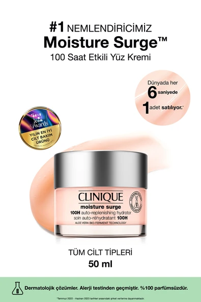 CLİNİQUE Moisture Surge™ 100 Saat Etkili Nemlendirici Yüz Kremi 50ml | Aloe Vera Bioferment, Hyalüronik Asit ürün görseli 1