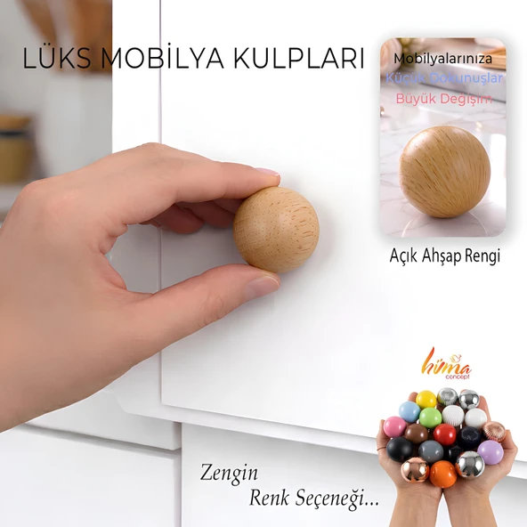 Sert Plastik Düğme Yuvarlak Top Açık Ahşap Rengi Dolap Mobilya Mutfak Dolabı Çekmece Kulbu Kulpu Kulplar ürün görseli 1