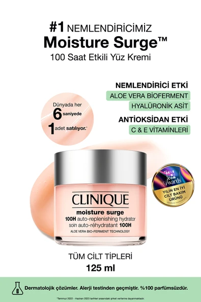 CLİNİQUE Moisture Surge™ 100 Saat Etkili Nemlendirici Yüz Kremi 125ml | Aloe Vera Bioferment, Hyalüronik Asit ürün görseli 1