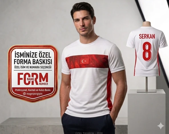 İsme Özel Türkiye Milli Takım Taraftar Forması - BEYAZ Modern Desenli ürün görseli 1