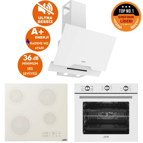 AFM Tech ve Ferre Marka RALEO Ultra Sessiz Elekt Vitro Beyaz Ankastre Set( D064-SA+ V5-04 + FM7601) ürün görseli 1