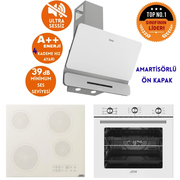 AFM Tech ve Ferre  Marka MUS1Sessiz Elekt Vitro Beyaz Ankastre Set( D081-SA + V6-05 + FM7601) ürün görseli 1