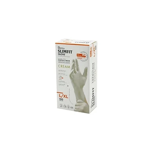 HTM Yapı KALİTE Reflex Slimfit Glove L Krem Pudrasız Muayene Eldiven 100lü ürün görseli 1