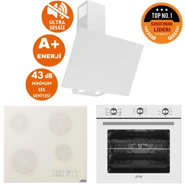 AFM Tech ve Ferre Marka MEWO Sessiz Elekt Vitro Beyaz Ankastre Set( D078-SA + V6-05+ FM7601) ürün görseli 1