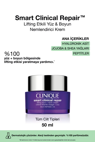 CLİNİQUE Smart Clinical Repair™ Lifting Etkili Yüz Ve Boyun Nemlendirici Krem 50ml | Hyalüronik Asit, Peptit ürün görseli 1
